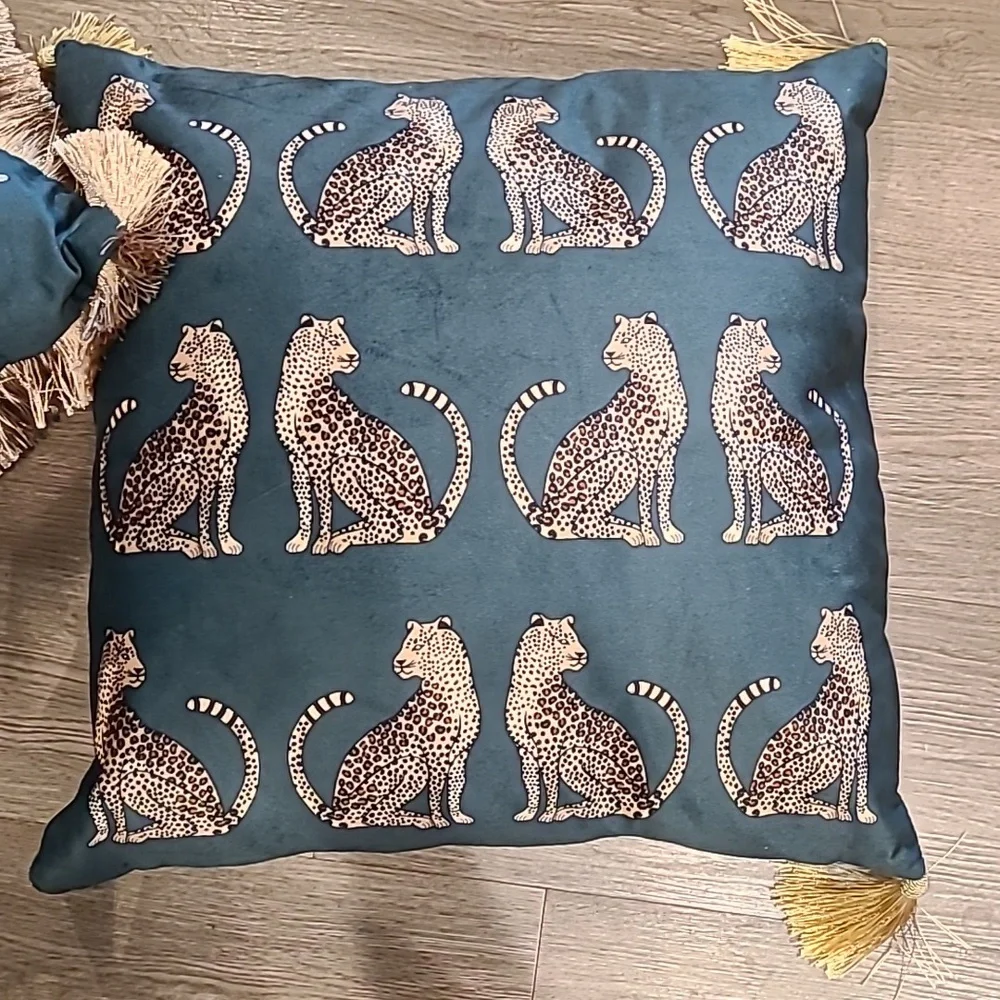 Emerald Green Decorative Pillows with Cheetah Design